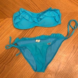 Hollister ruffle blue bandeau multi way bikini set